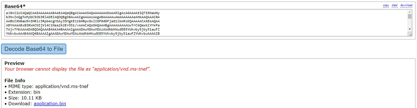 base64 data converted to binary